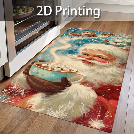 2D Christmas Santa Claus Rug Set Non Slip Kitchen Mat
