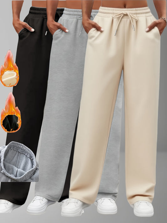 Fleece Lined Elegant Womens Machine Washable Pants Set 3pc Pockets