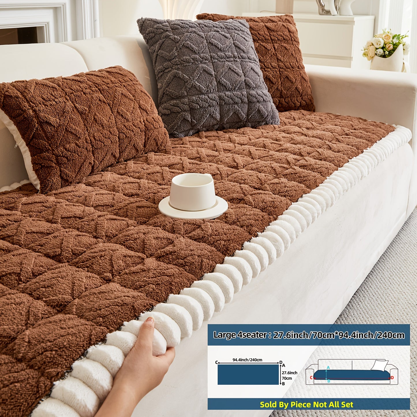 AICHO HOUSE Autumn Winter Quilted Sofa Cover With Pleats