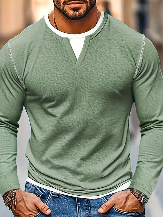 Mens Casual Long Sleeve Henley Shirt Regular Fit Style