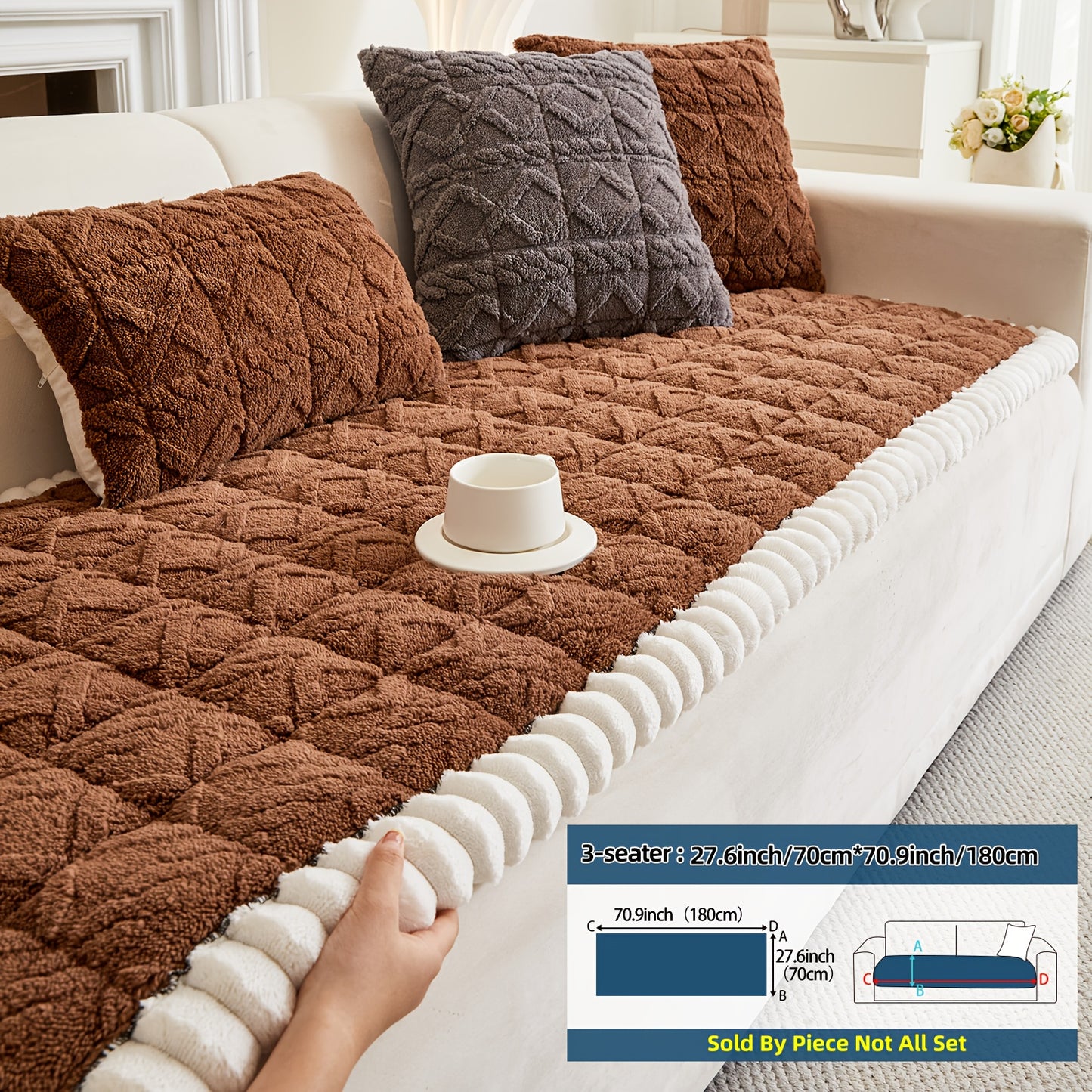 AICHO HOUSE Autumn Winter Quilted Sofa Cover With Pleats