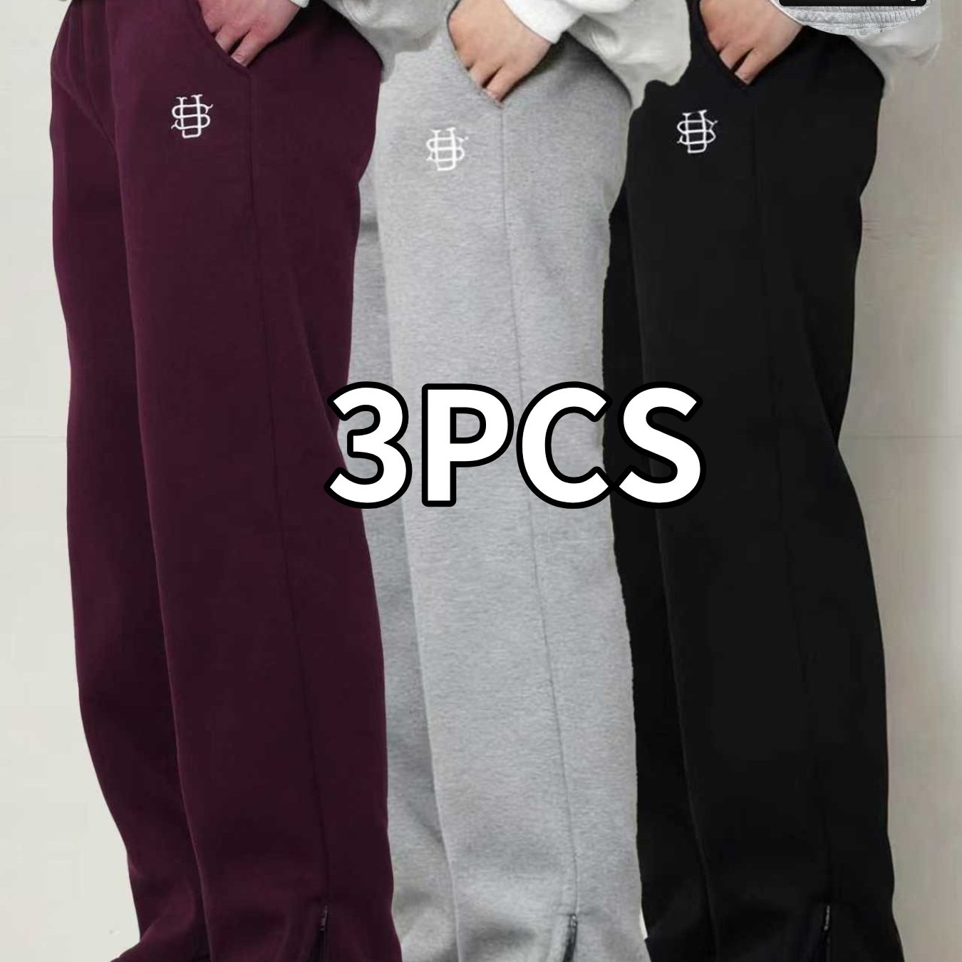 Men's Embroidered Casual Joggers Three Pack Warm Lounge Pants