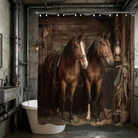 Equestrian Rustic Western Shower Curtain With 12 Hooks