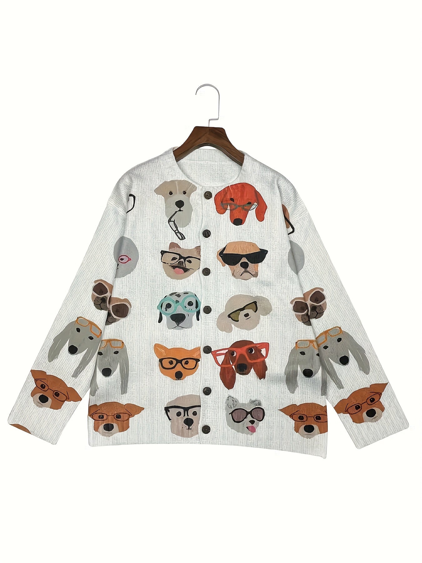 Playful Cartoon Animal Print Cardigan With 3D Head Design