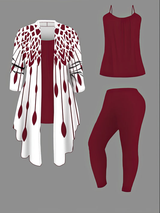 Easy Care Women's 3pcs Geometric Print Cardigan Set