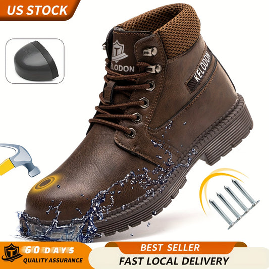 KELODON Men's Heavy Duty Steel Toe Work Boots Slip Resistant
