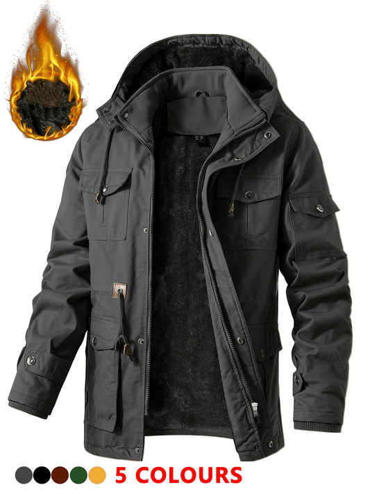 Winter Heavyweight Men's Quilted Jacket With Detachable Hood And Pockets