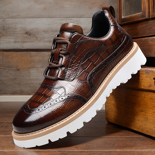 Whiskers Crocodile Pattern Leather Shoes Men Vintage