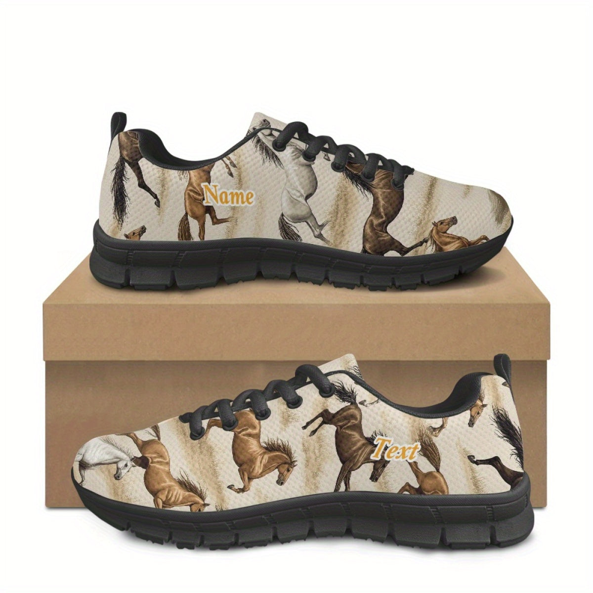 Custom Western Horse Print Sneakers With Personalized TEX