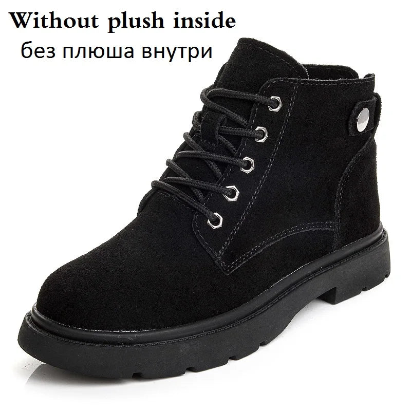 Drkanol Women Genuine Leather Ankle Boots Flat Heel Casual