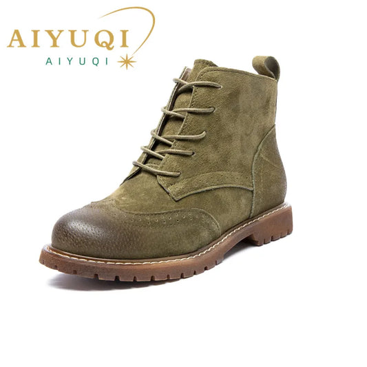 AIYUQICN Women Fur Leather Booties Ankle Boots Classic Retro