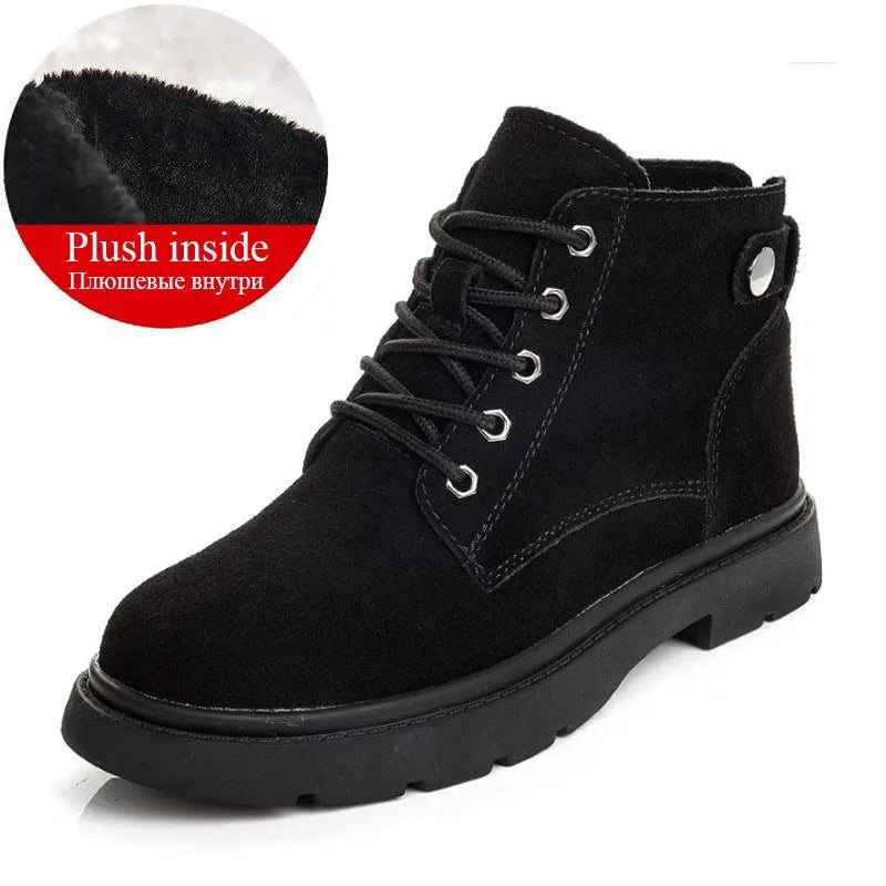 Drkanol Women Genuine Leather Ankle Boots Flat Heel Casual