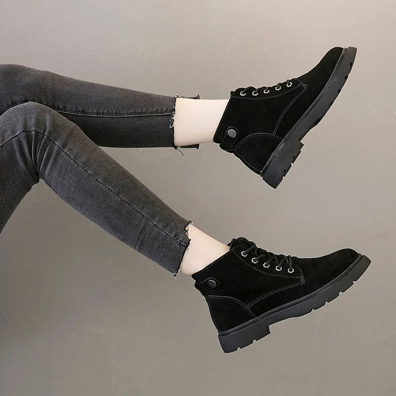 Drkanol Women Genuine Leather Ankle Boots Flat Heel Casual