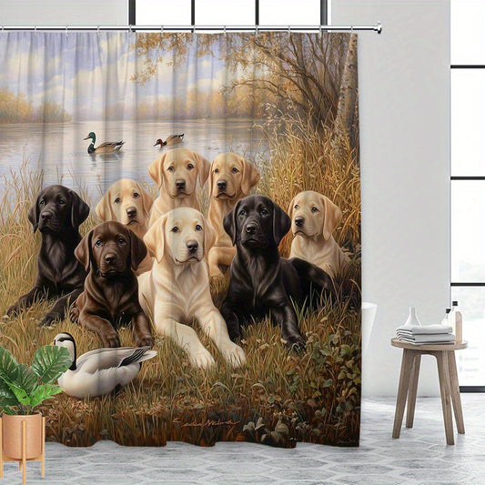 Lakeside Labrador Retrievers Shower Curtain With Ducks Durable Polyester