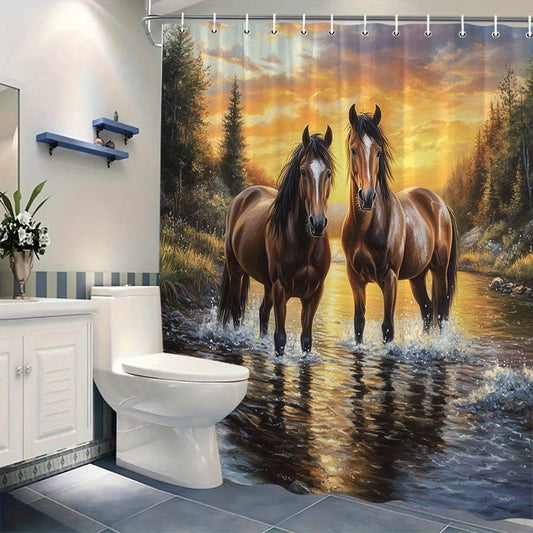 Majestic Horses Sunset River Shower Curtain