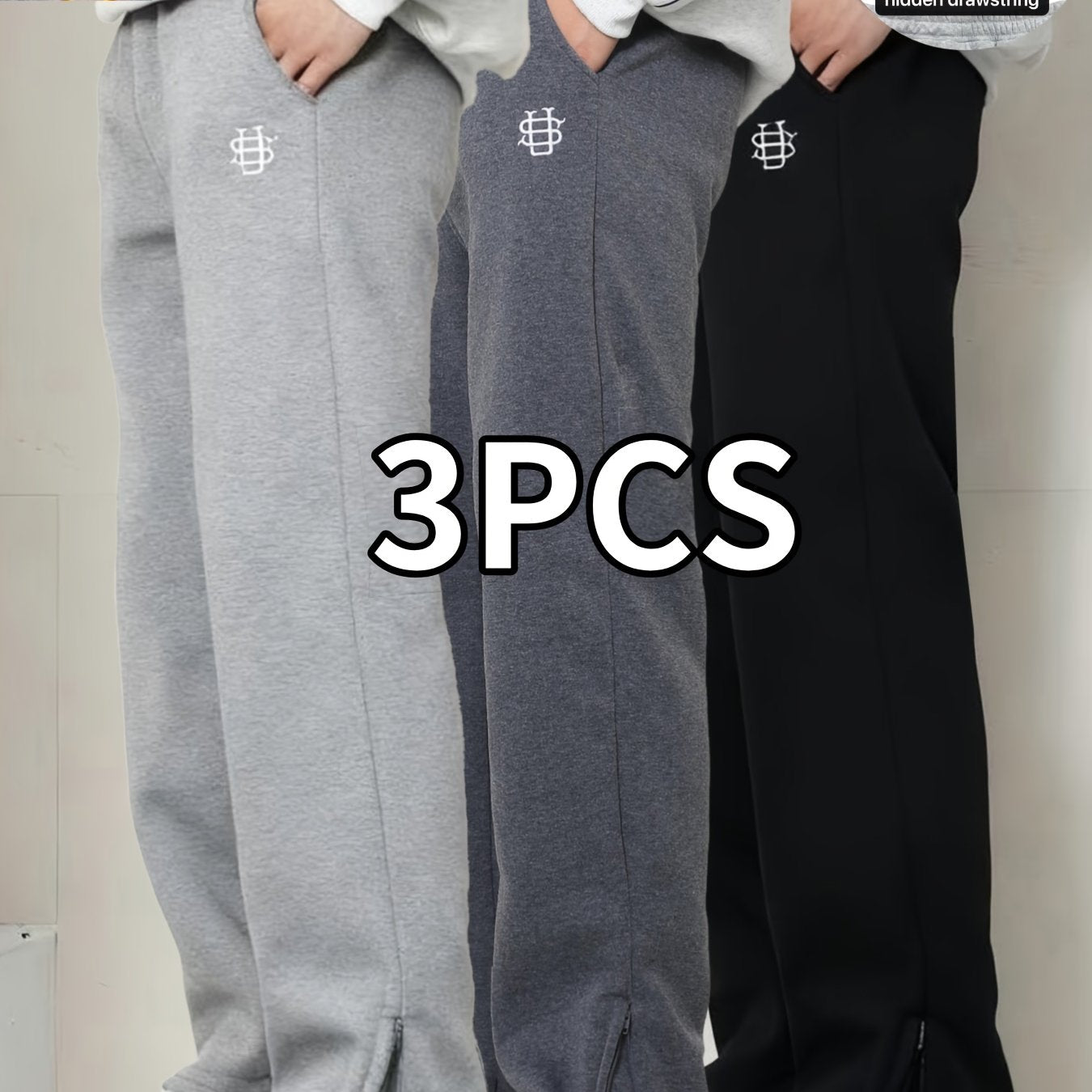 Men's Embroidered Casual Joggers Three Pack Warm Lounge Pants