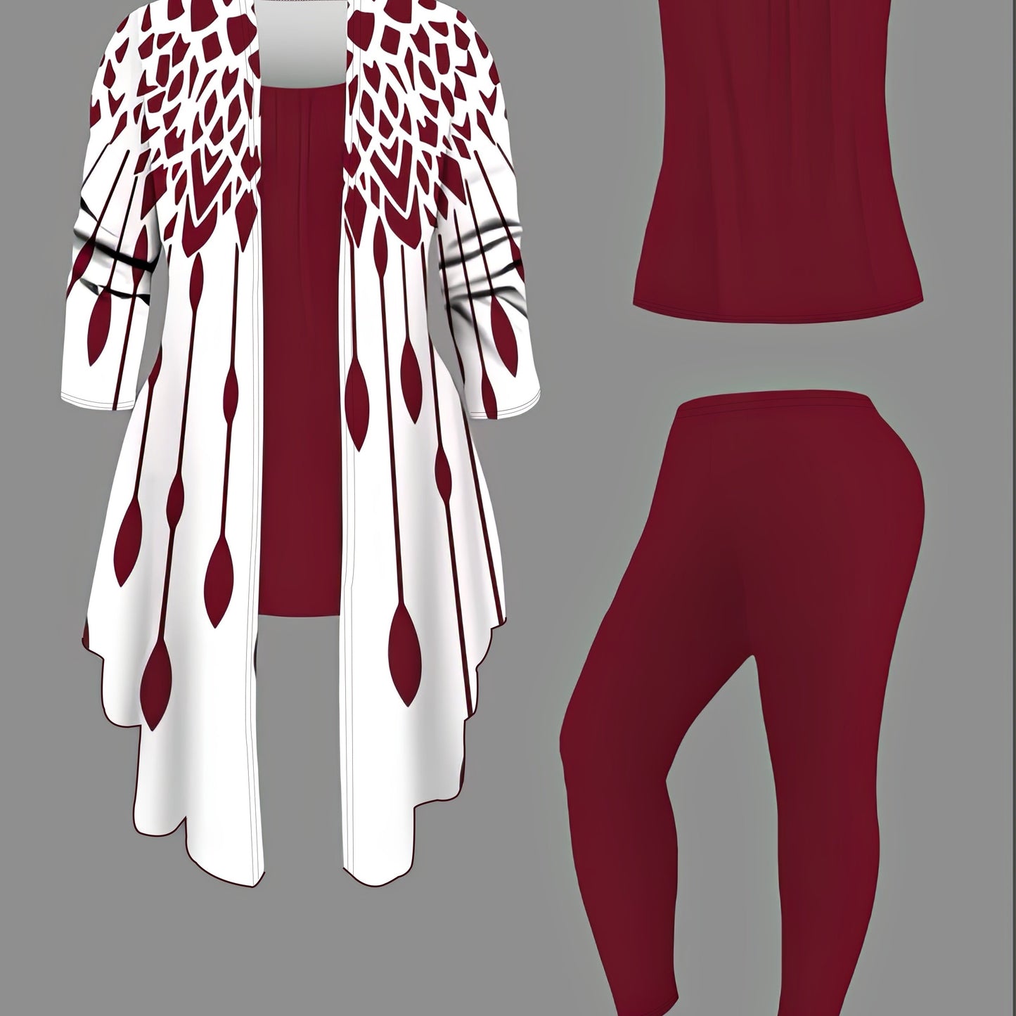 Easy Care Women's 3pcs Geometric Print Cardigan Set