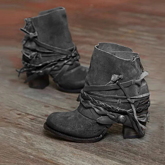 Winter Western Boots With Back Zipper and Chunky Heel