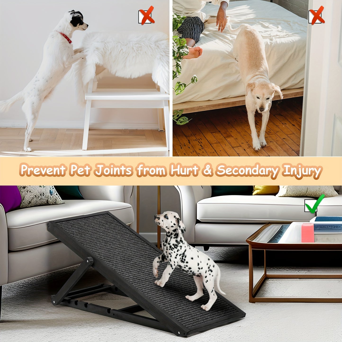 Adjustable Pet Ramp for Dogs and Cats Folding Stairs
